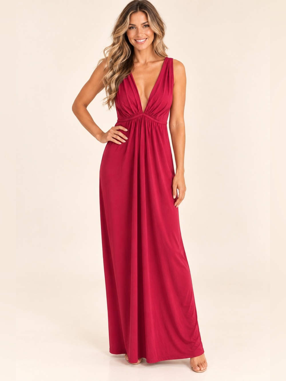 Natori Aphrodite Berry Red Maxi Long Nightgown Dress Sleepwear Size M